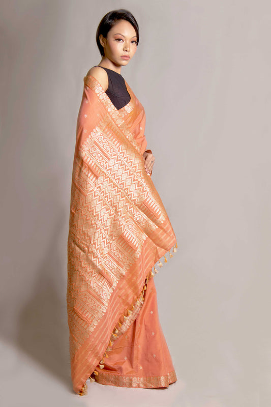 Saree- Mulberry silk & cotton, motifs Tassar silk