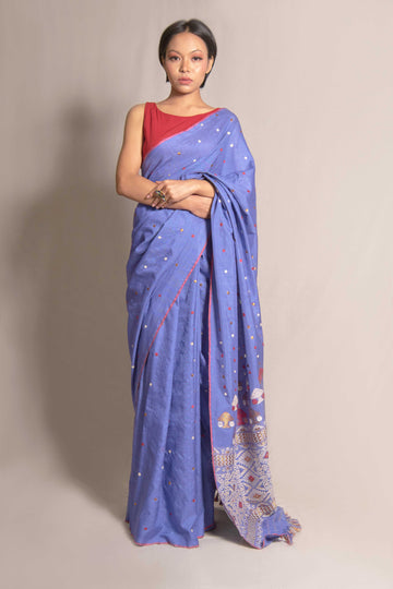 Saree - Mulberry silk & Eri silk natural dye motifs in Eri Silk