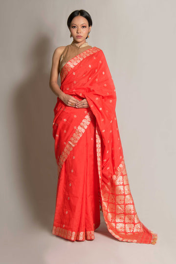 Saree - Mulberry silk & cotton motifs in Tassar silk