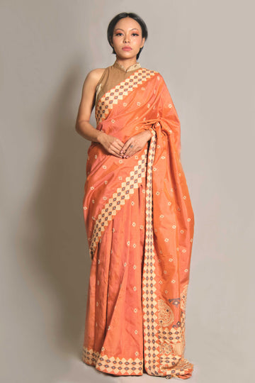 Saree - Mulberry silk & cotton motifs in Eri silk