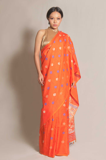 Saree - Mulberry silk & cotton motifs in Tassar silk
