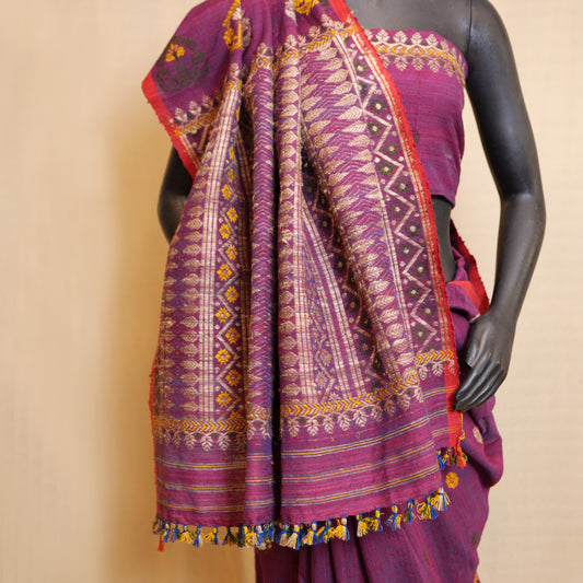 Saree - Eri silk natural dye, motifs in Eri silk natural dye