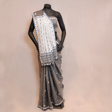 Saree - Paat silk & cotton, motifs in cotton