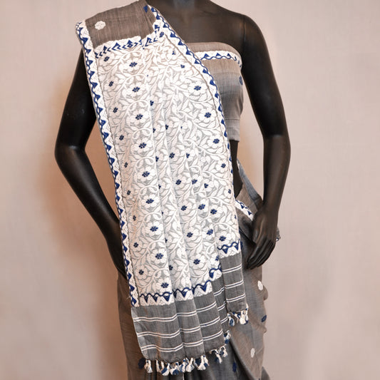 Saree - Paat silk & cotton, motifs in cotton