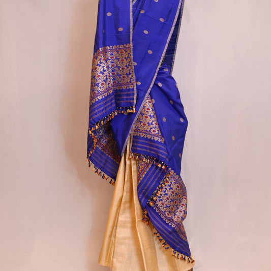 Single Sador - Paat silk & cotton, Motifs in Tassar silk