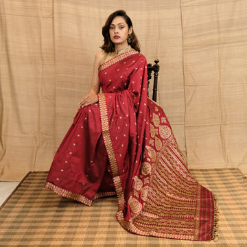 Saree - Mulberry silk(Paat), motifs in Muga