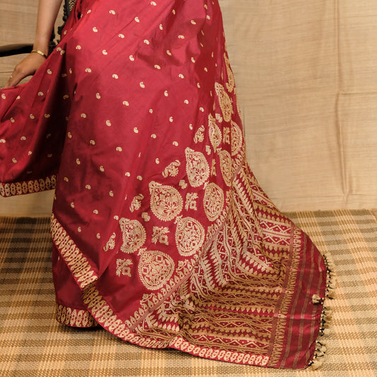 Saree - Mulberry silk(Paat), motifs in Muga