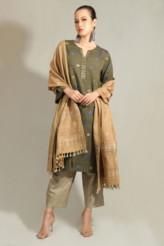 Kurta - Silk motifs in Eri silk & golden zari