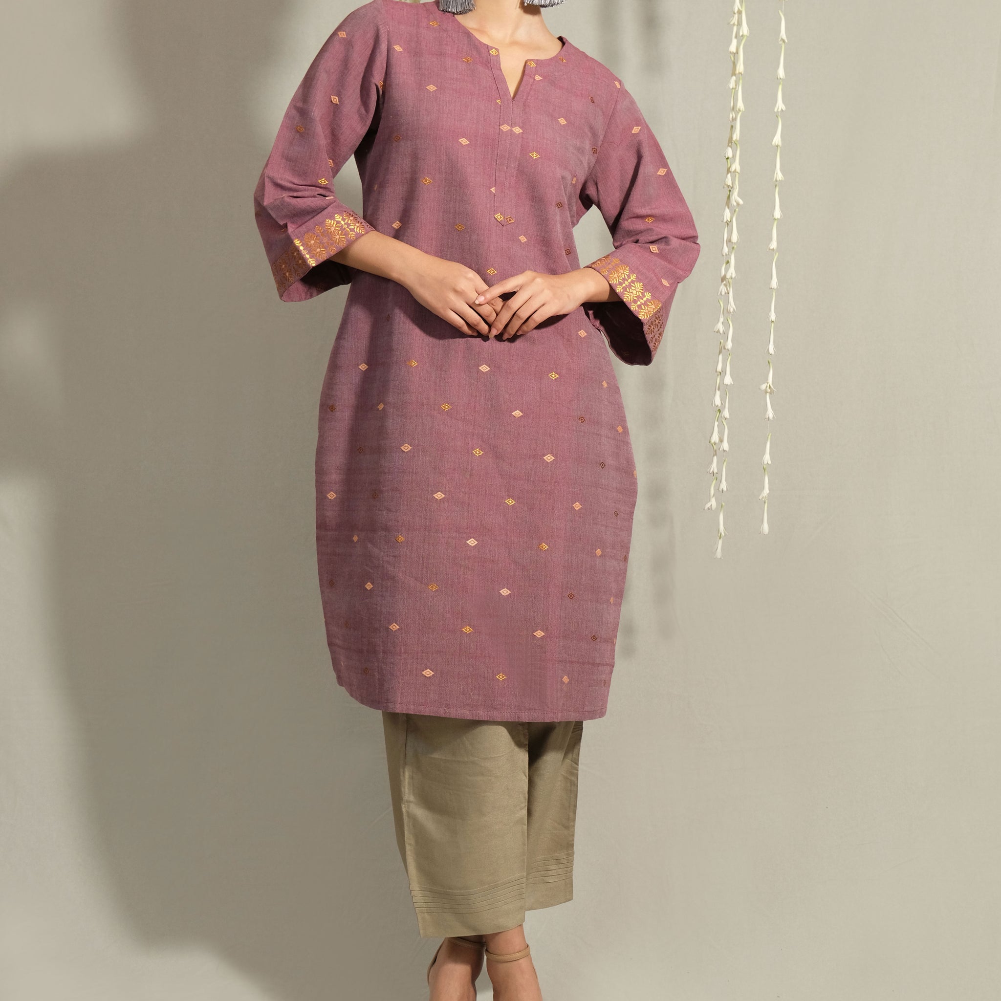 Kurta - Silk motifs in muga ghisa & golden zari