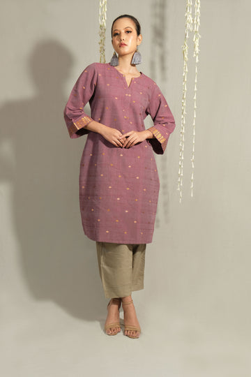 Kurta - Silk motifs in muga ghisa & golden zari