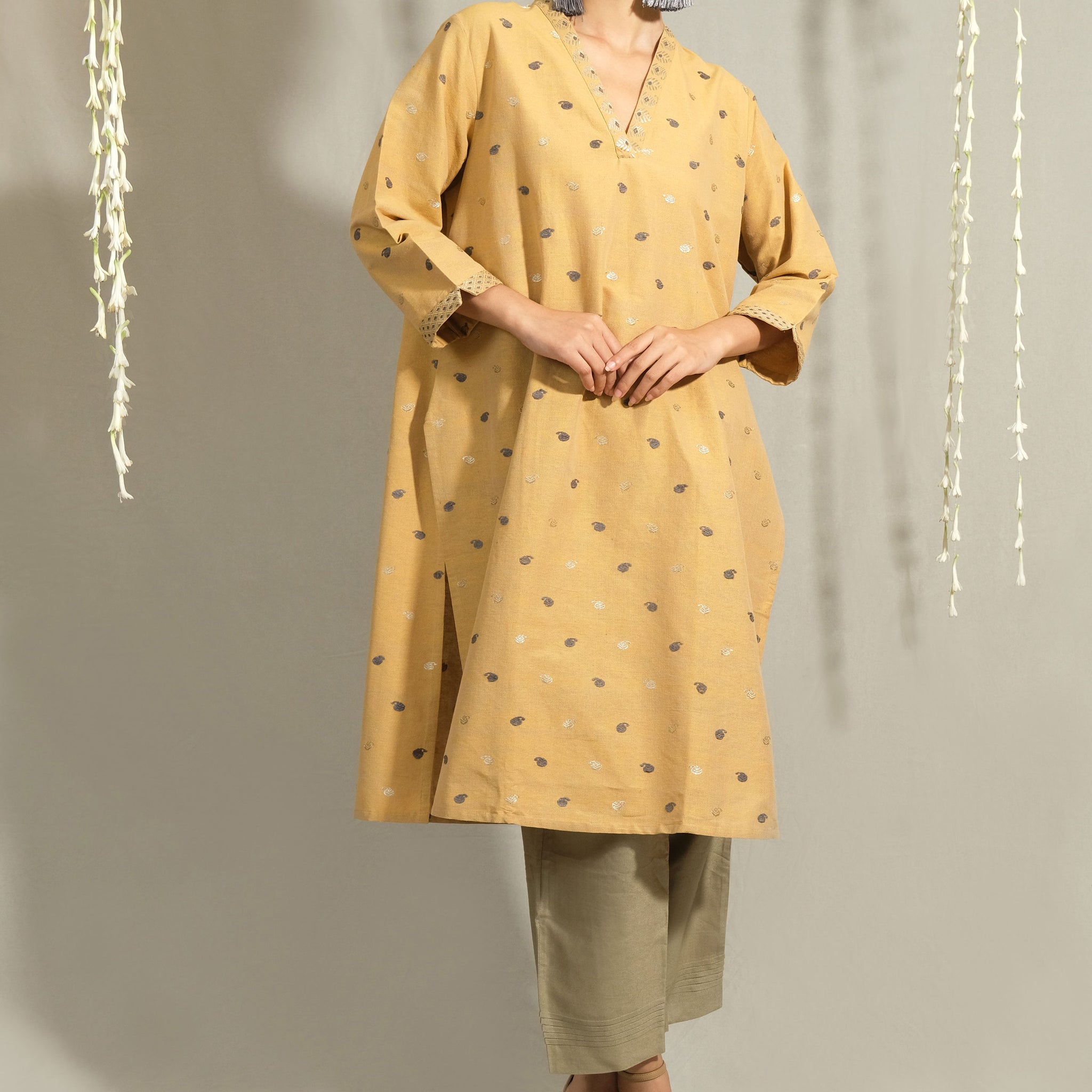 Kurta - Silk motifs in Eri silk & silver zari