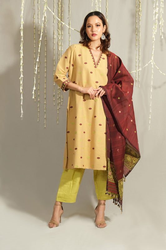 Kurta - Silk motifs in eri silk & silver zari