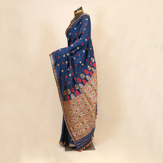 Saree - Mulberry silk(Paat), motifs in Muga silk