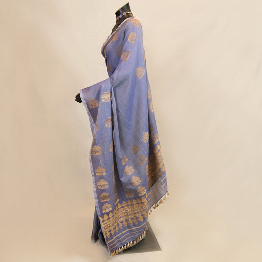 Saree - Mulberry silk(Paat), motifs in Muga ghisa