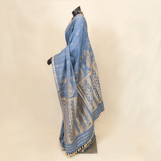 Saree - Eri silk Natural dye, motifs in Muga silk