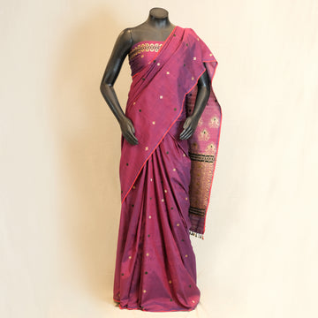 Saree - Mulberry silk & cotton, motifs in Tassar silk