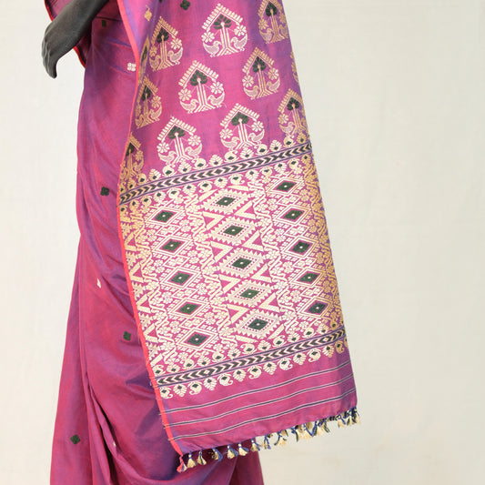Saree - Mulberry silk & cotton, motifs in Tassar silk