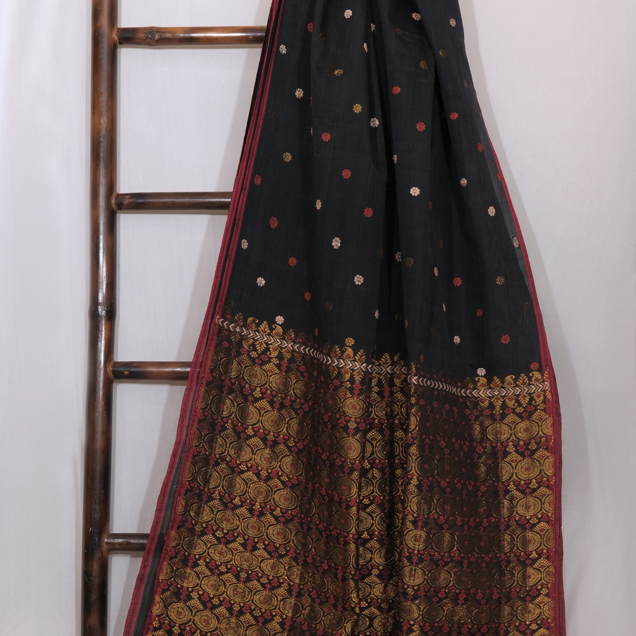 Saree - Mulberry silk & cotton motifs golden zari & Eri silk natural dye