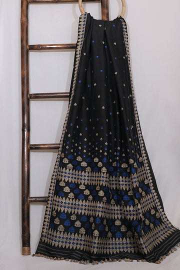 Saree - Mulberry silk & cotton motifs in Muga ghisa & Eri natural dye