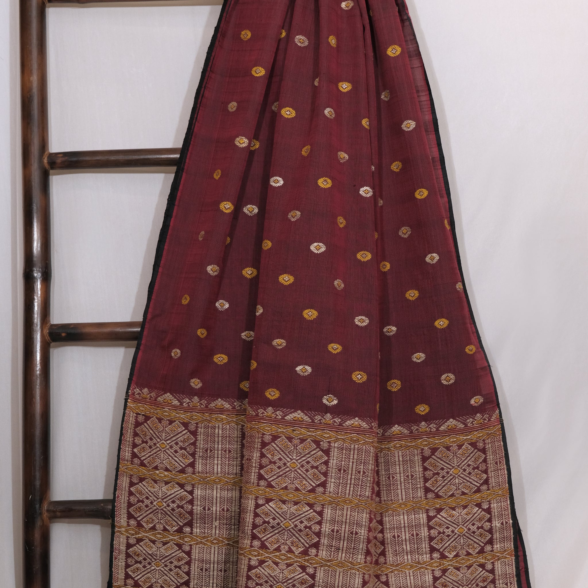 Saree - Mulberry silk & cotton motifs in Muga ghisa silk & Eri silk natural dye