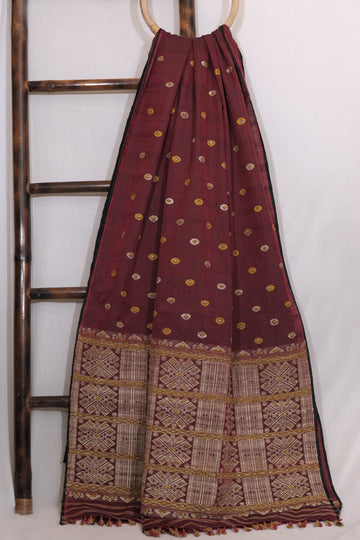 Saree - Mulberry silk & cotton motifs in Muga ghisa silk & Eri silk natural dye