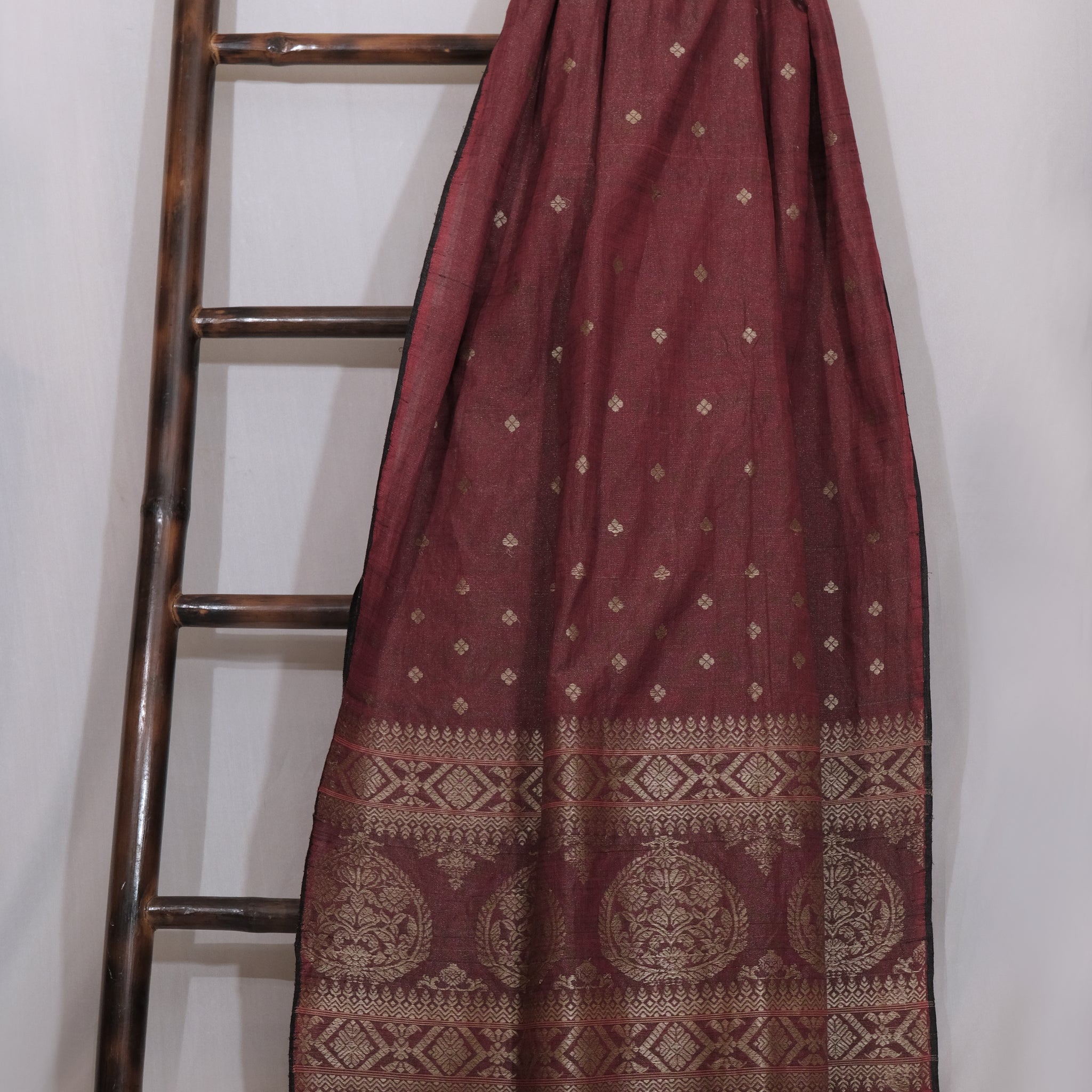 Saree - Tissue & cotton motifs in Tassar silk