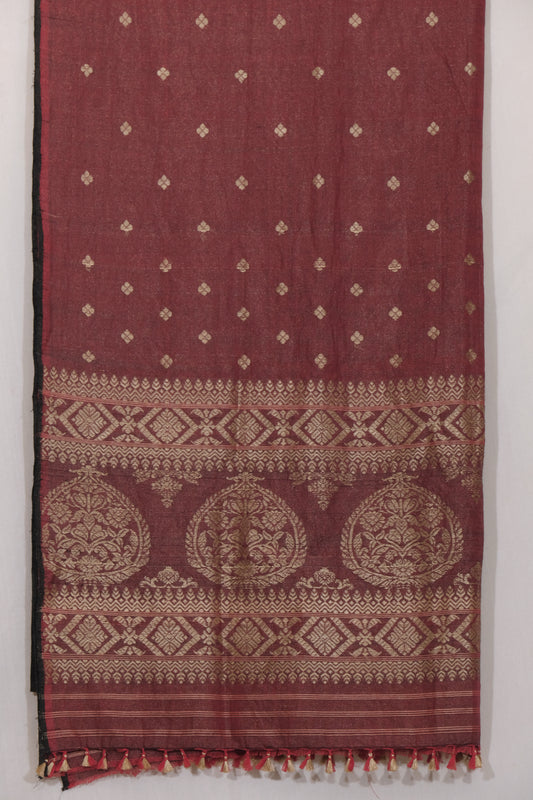 Saree - Tissue & cotton motifs in Tassar silk