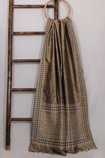 Saree - Mulberry silk motifs in Muga ghisa silk & Eri silk natural dye