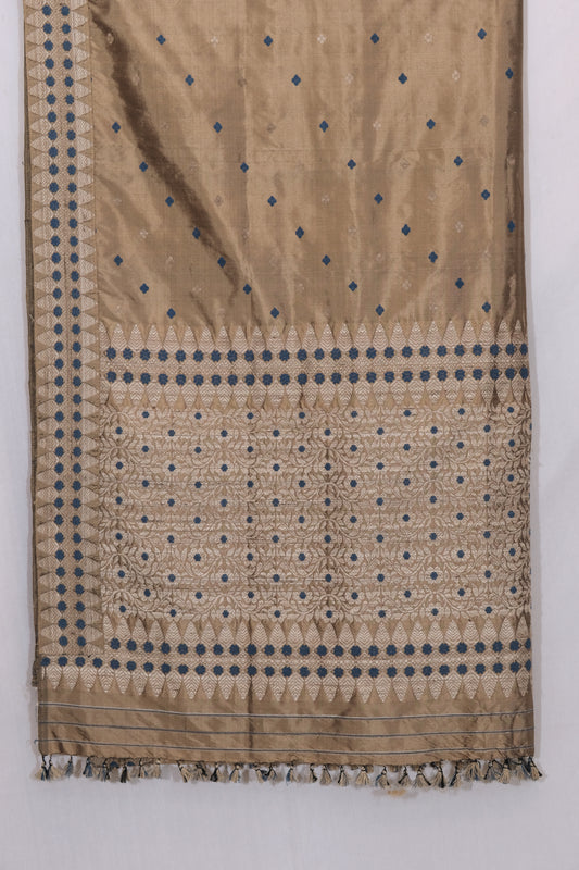 Saree - Mulberry silk motifs in Muga ghisa silk & Eri silk natural dye