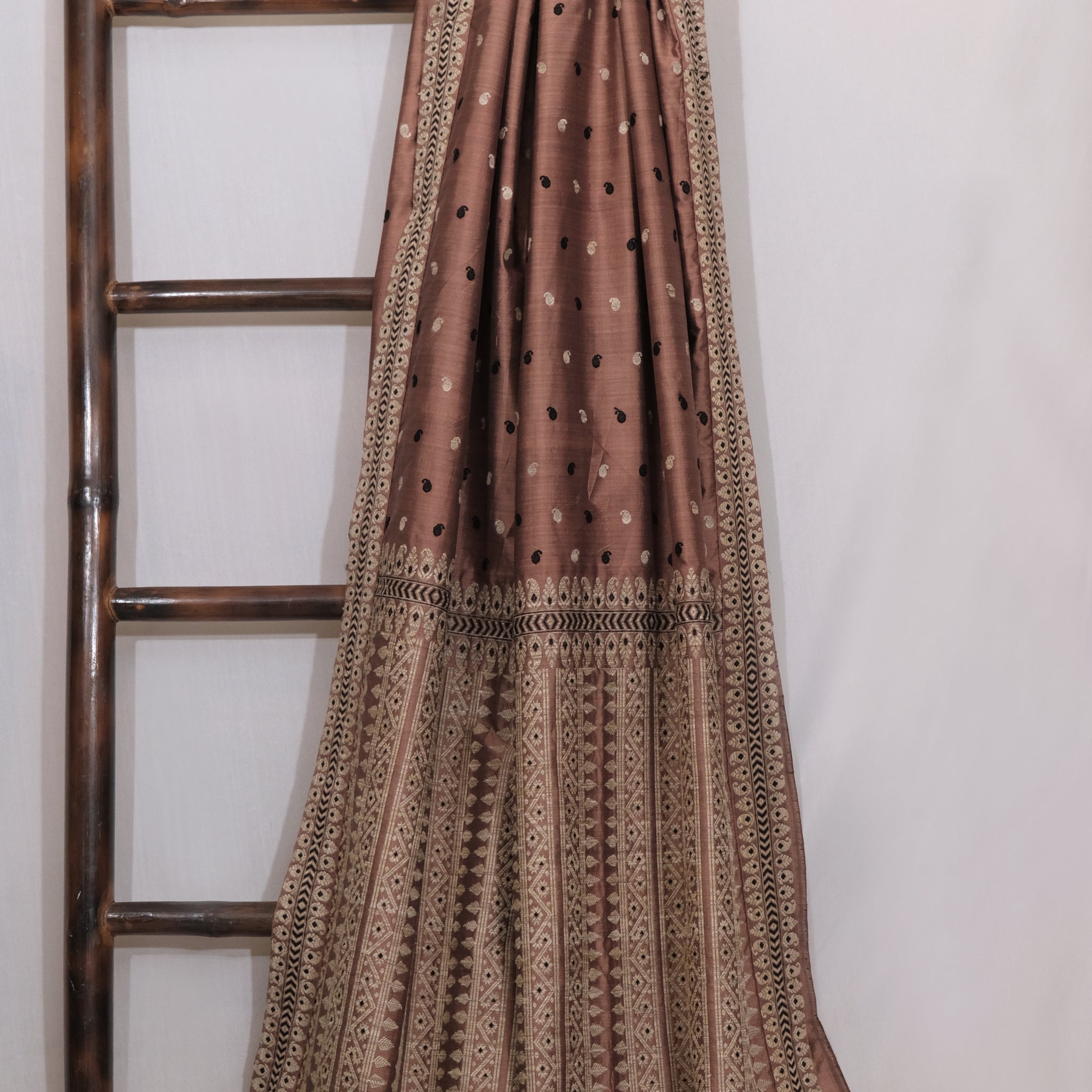 Saree - Mulberry silk & Eri silk natural dye motifs Muga ghisa silk