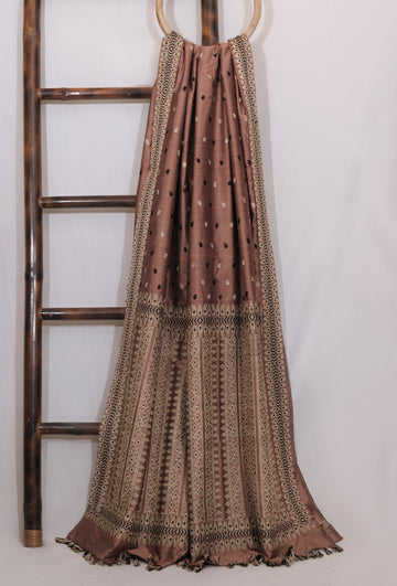 Saree - Mulberry silk & Eri silk natural dye motifs Muga ghisa silk