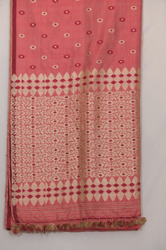 Saree - Tassar silk & Mulbarry silk motifs in Muga silk