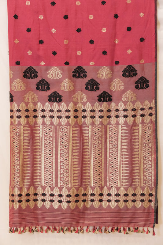 Saree - Mulberry silk & cotton motifs in Tassar silk