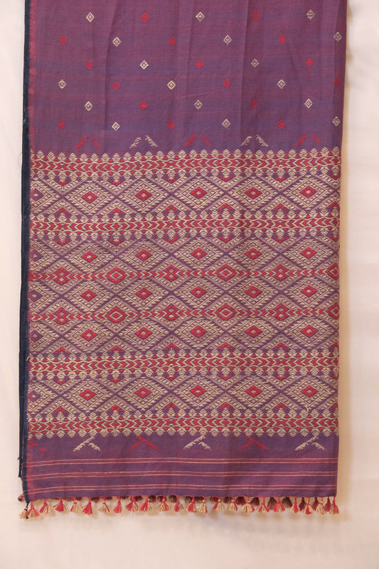 Saree - Mulberry silk & cotton motifs Muga ghisa silk