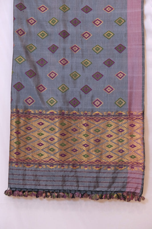 Saree - Mulberry silk & cotton motifs in cotton golden zari