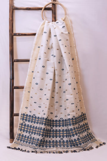 Saree - Mulberry silk (nuni silk) & cotton motifs Eri silk natural dye & golden zari