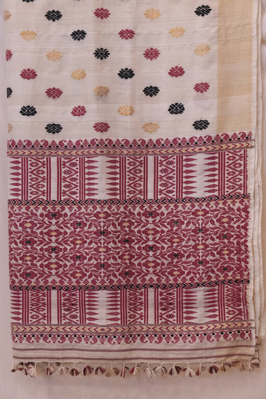 Saree - Mulberry silk & cotton (Kesapaat) motifs Eri silk natural dye