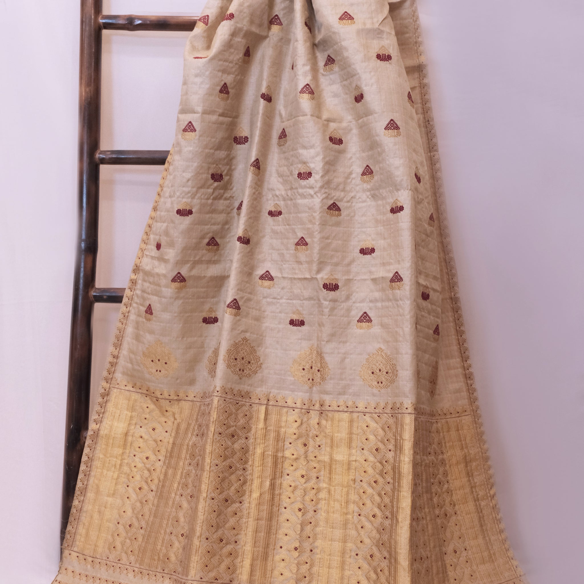 Saree - Muga silk motifs in golden zari