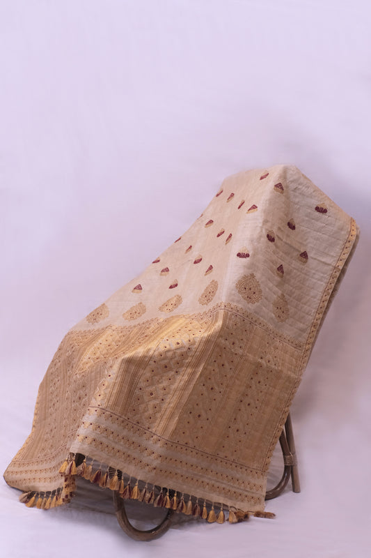 Saree - Muga silk motifs in golden zari