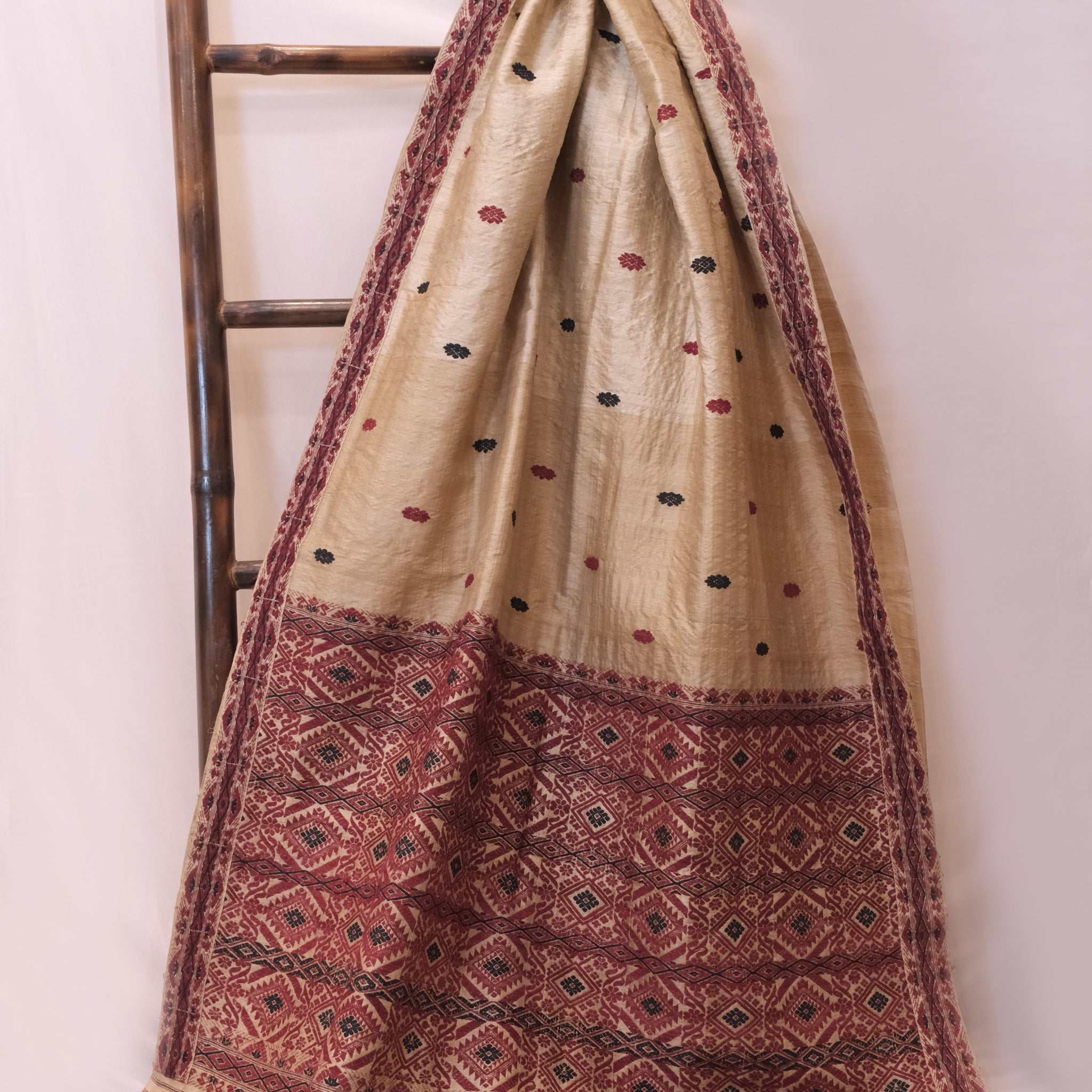 Saree - Tassar silk & Muga silk motifs Eri silk natural dye