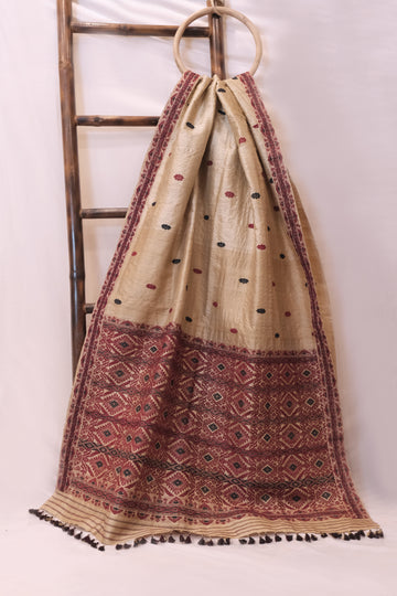 Saree - Tassar silk & Muga silk motifs Eri silk natural dye