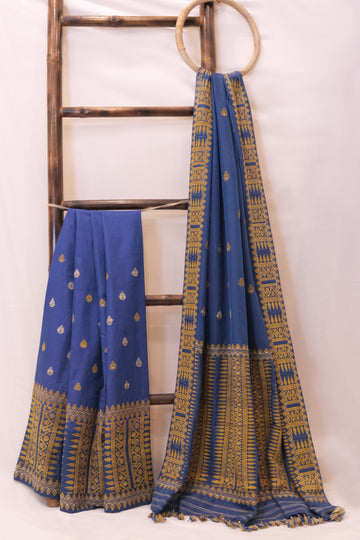 Mekhela Sador - Mulberry silk & cotton motifs in Eri silk natural dye