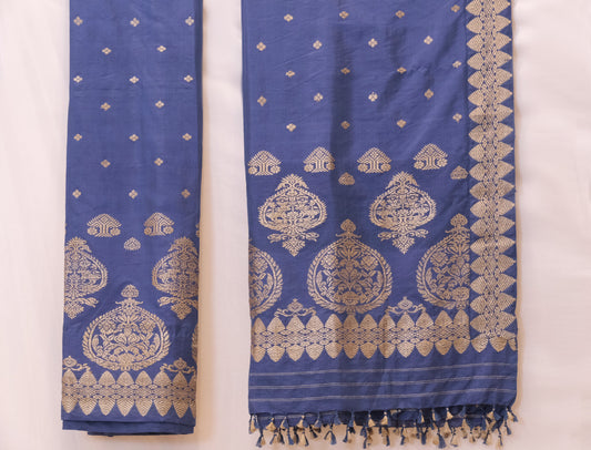 Mekhela Sador - Mulberry silk & cotton motifs in Muga silk