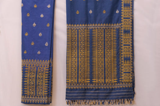 Mekhela Sador - Mulberry silk & cotton motifs in Eri silk natural dye