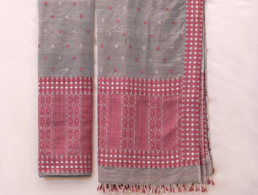 Mekhela Sador - Mulberry silk (nuni silk) motifs in Eri silk natural dye