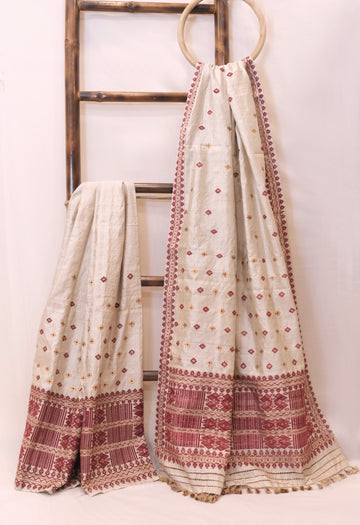 Mekhela Sador - Muga silk & mulberry silk motifs in Eri silk natural dye