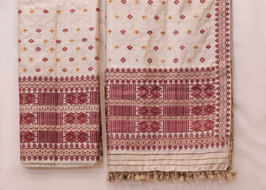 Mekhela Sador - Muga silk & mulberry silk motifs in Eri silk natural dye