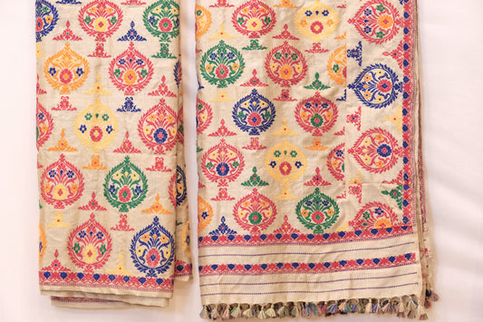 Mekhela Sador - Muga silk motifs in cotton