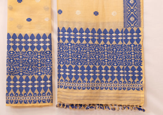 Mekhela Sador - Mulberry silk motifs Eri silk natural dye & silver zari