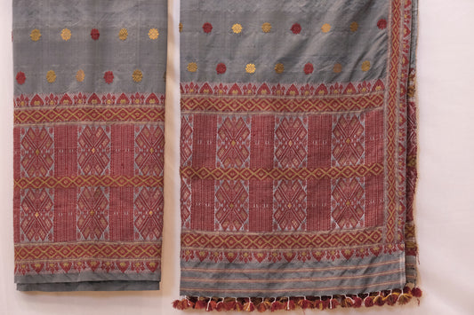 Mekhela Sador -  Mulberry silk motifs in Eri silk natural dye